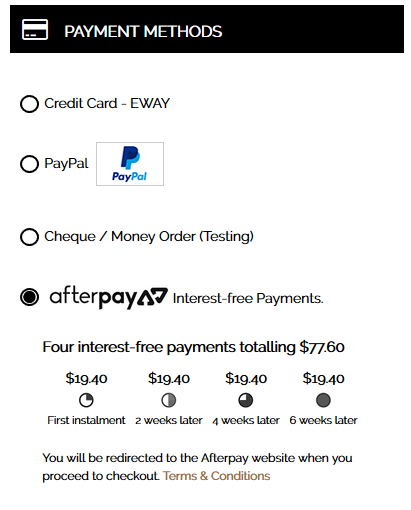 AfterPay Checkout